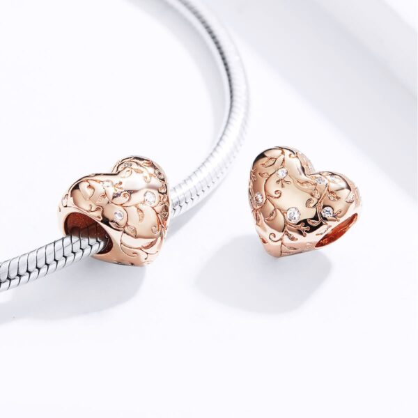 Retro Pattern Heart Charm - Rose Gold - Image 2