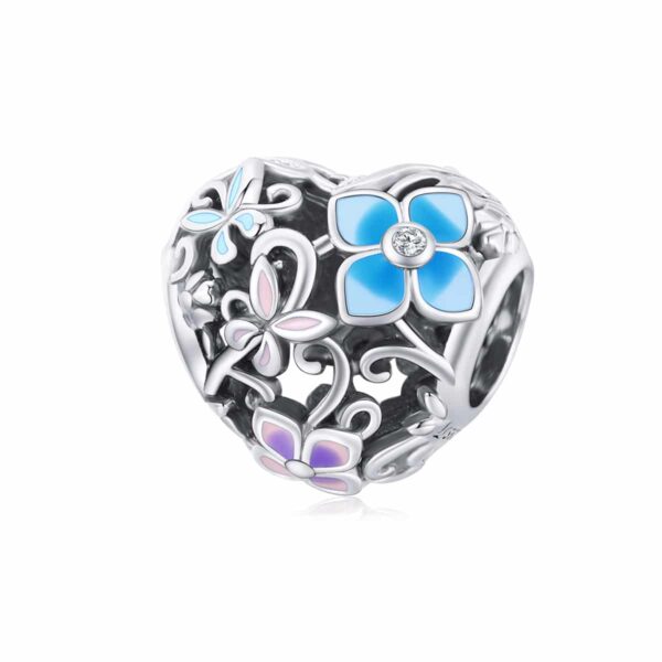 Flower & Butterfly Heart Charm