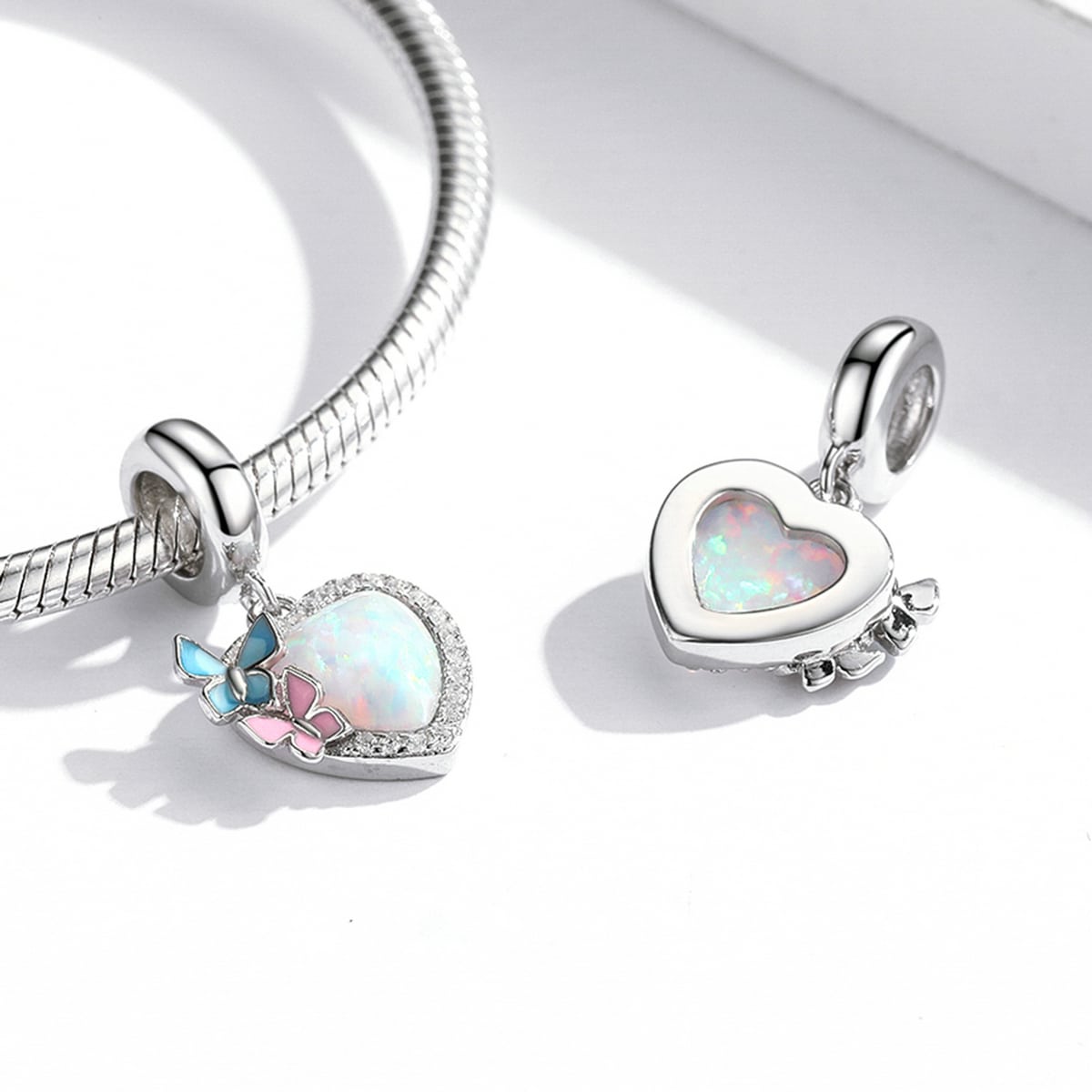 Butterfly Opal Heart Dangling Charm