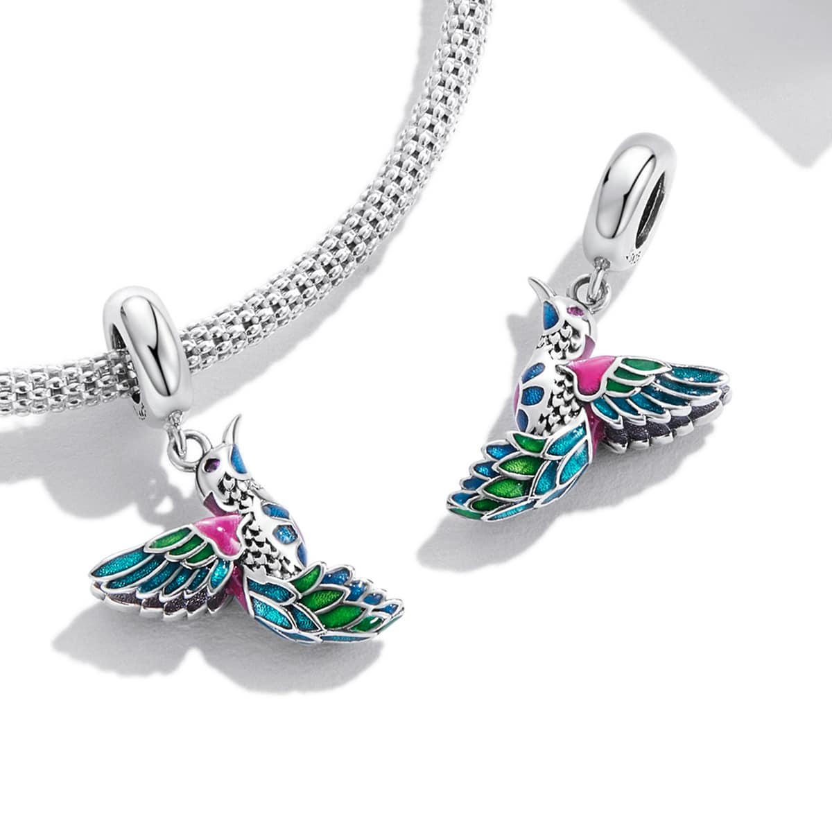 Flower & Bird Charm - Kingfisher Dangling Charm