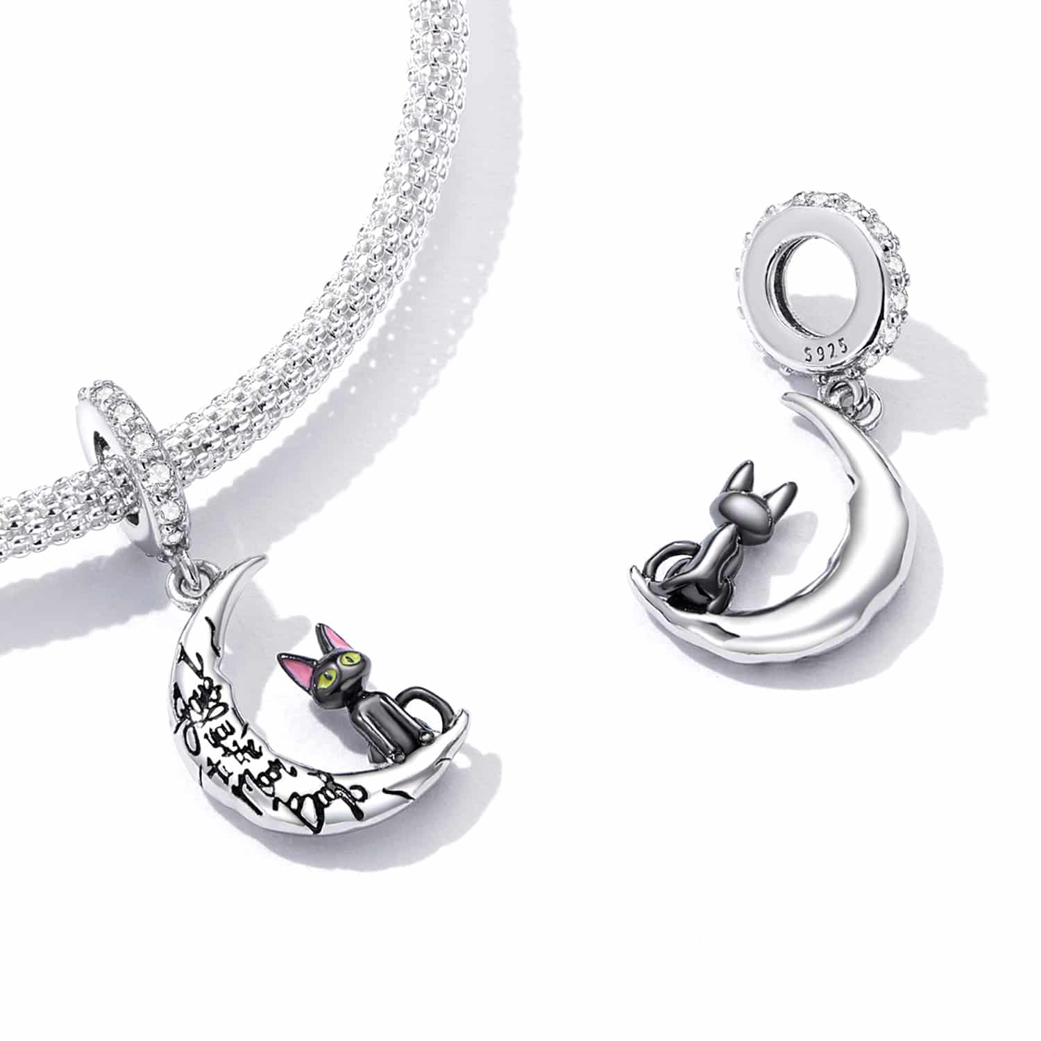 Moon & Black Cat Dangling Charm