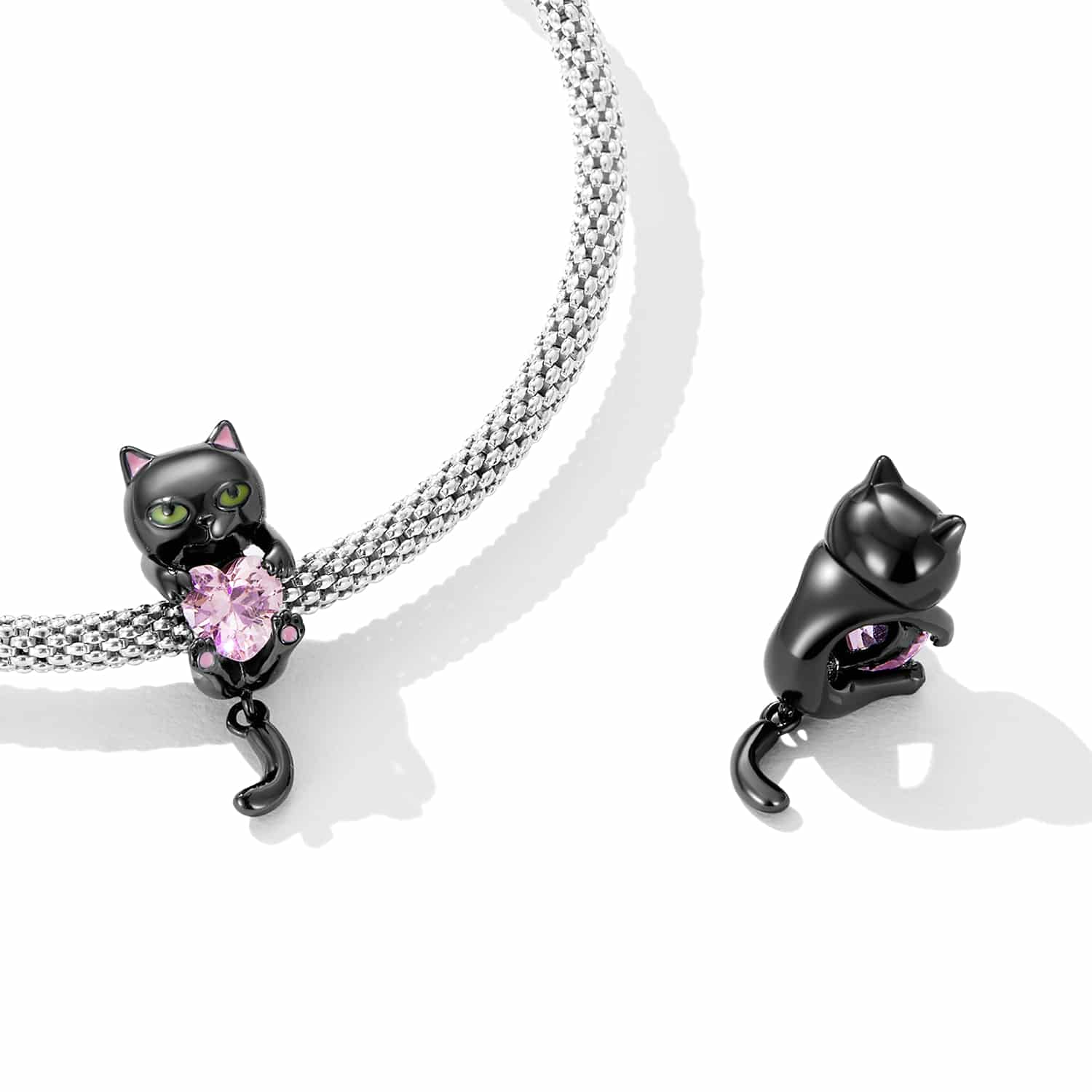 Black Cat & Pink Gem Charm