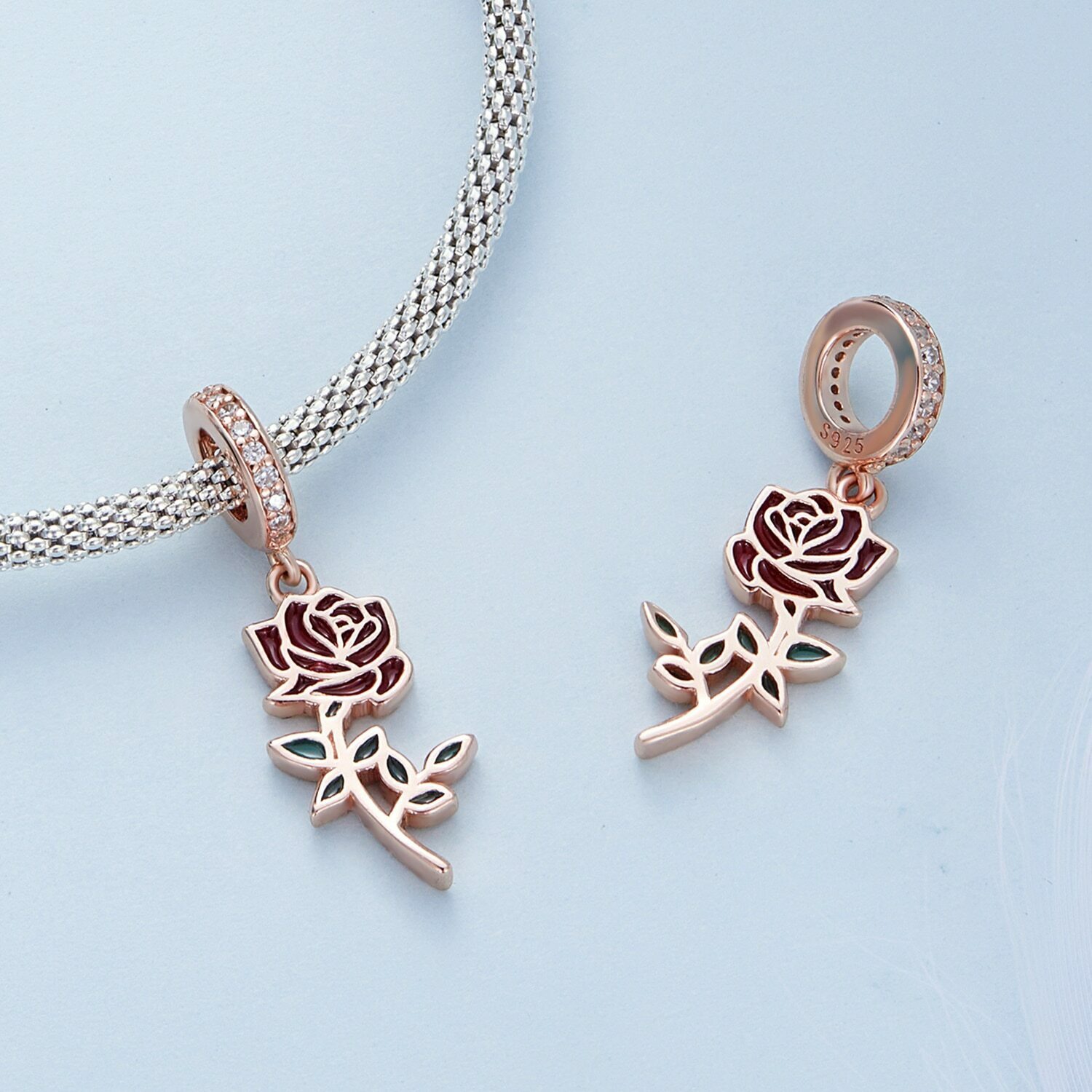 Red Rose Dangling Charm