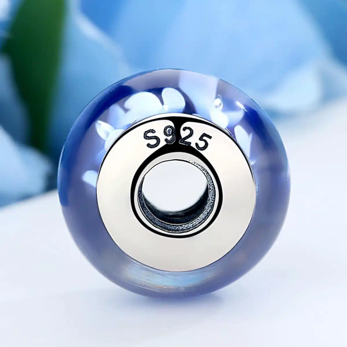 Blue Flower Murano Glass Charm - Image 3