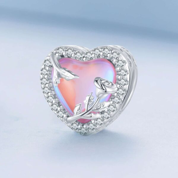 Pink Glass Rose Heart Charm - Image 4