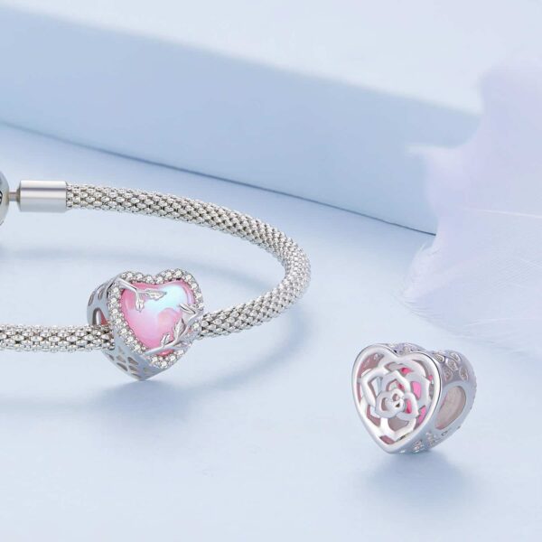 Pink Glass Rose Heart Charm - Image 2