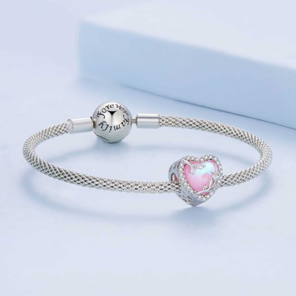 Pink Glass Rose Heart Charm - Image 3