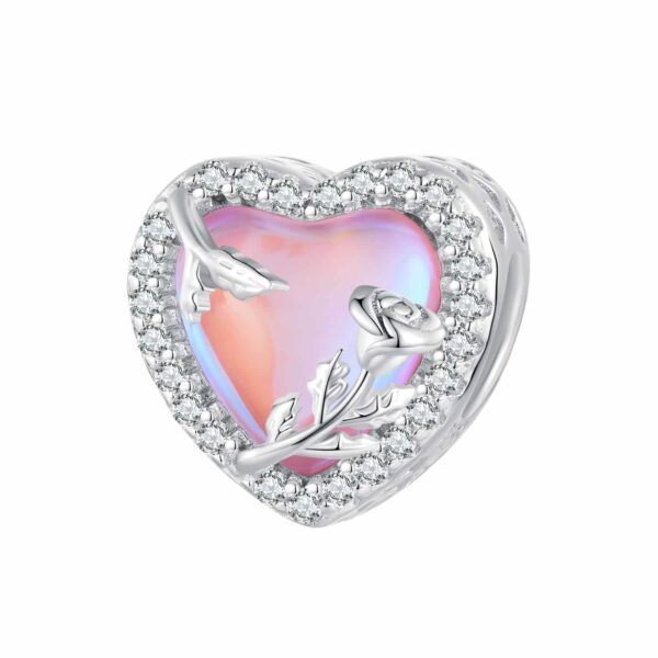 Pink Glass Rose Heart Charm