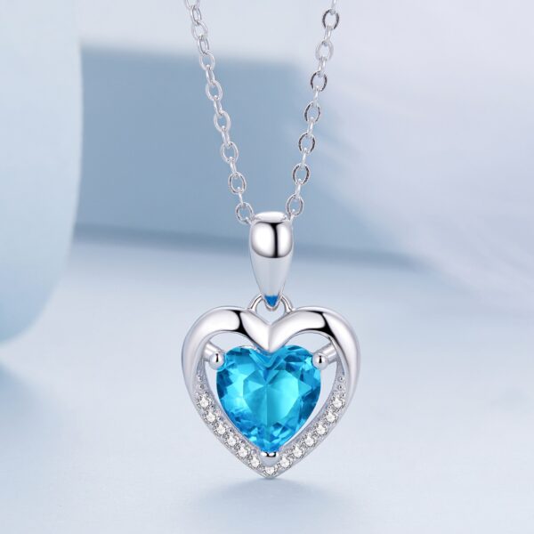 Heart Shaped Zircon Necklace - Blue - Image 3