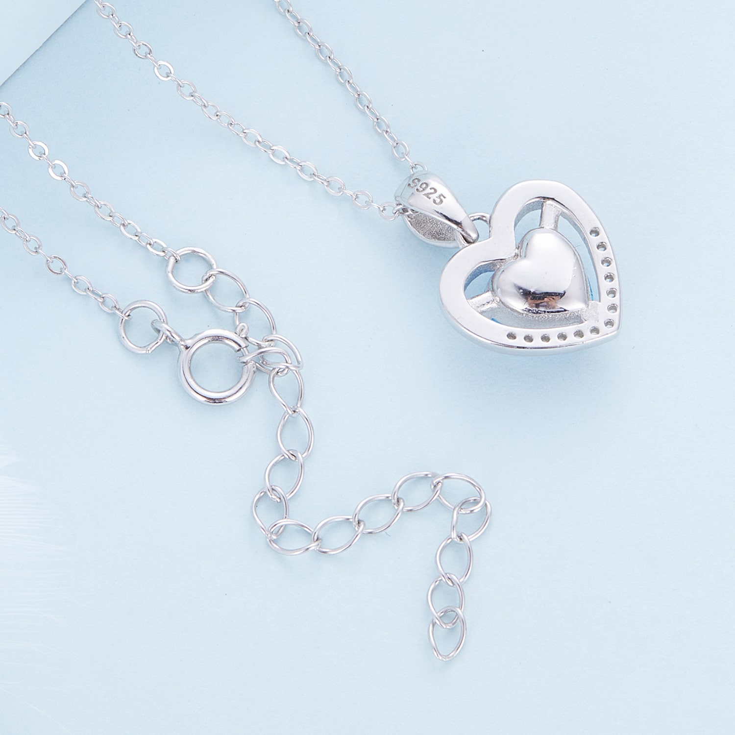 Heart Shaped Zircon Necklace - Blue