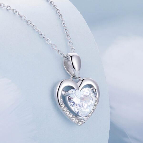 Heart Shaped Zircon Necklace - White - Image 2