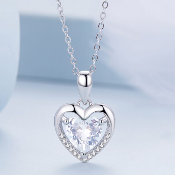 Heart Shaped Zircon Necklace - White - Image 3