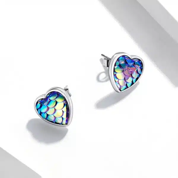 Fish Scale Heart Stud Earrings - Image 3