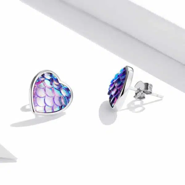 Fish Scale Heart Stud Earrings - Image 2