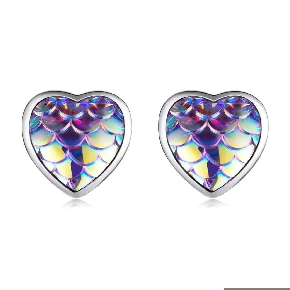 Fish Scale Heart Stud Earrings