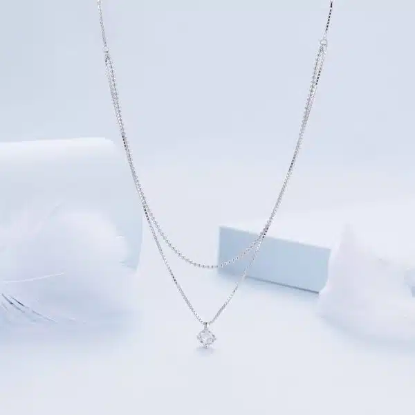 Double Layer Shining Zircon Pendant Necklace - Image 4