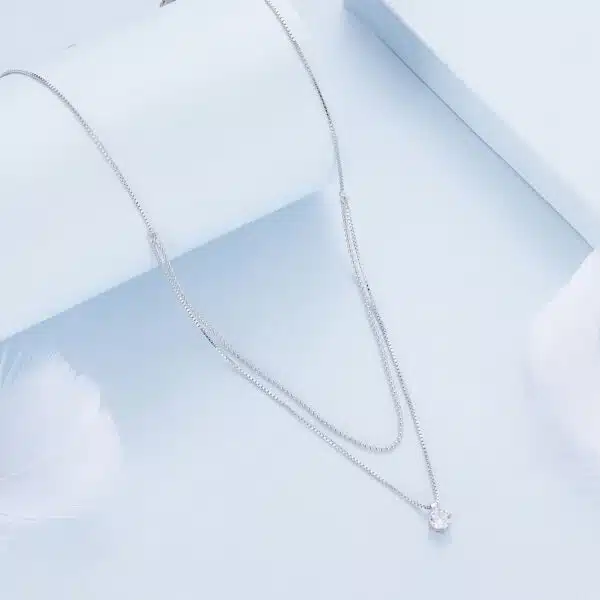 Double Layer Shining Zircon Pendant Necklace - Image 2