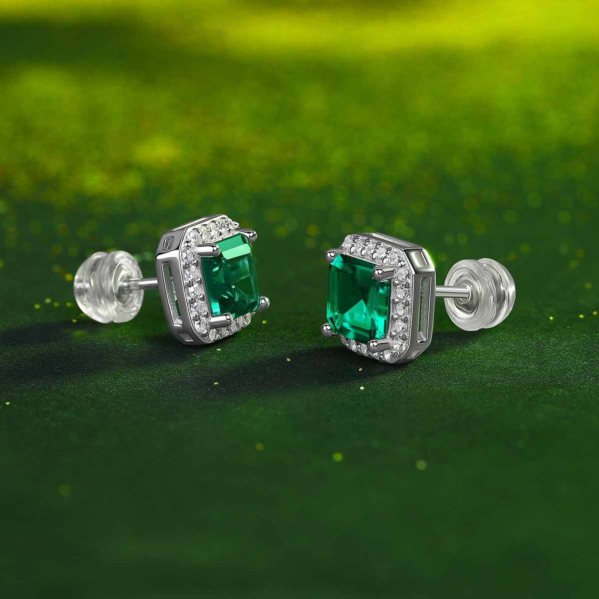 Lab Grown Emerald Stud Earrings