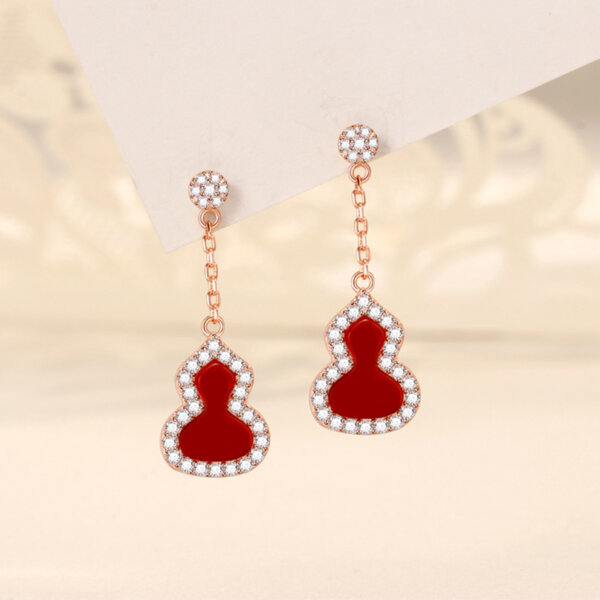 Red Wulu Earrings (Rose Gold) - Image 3