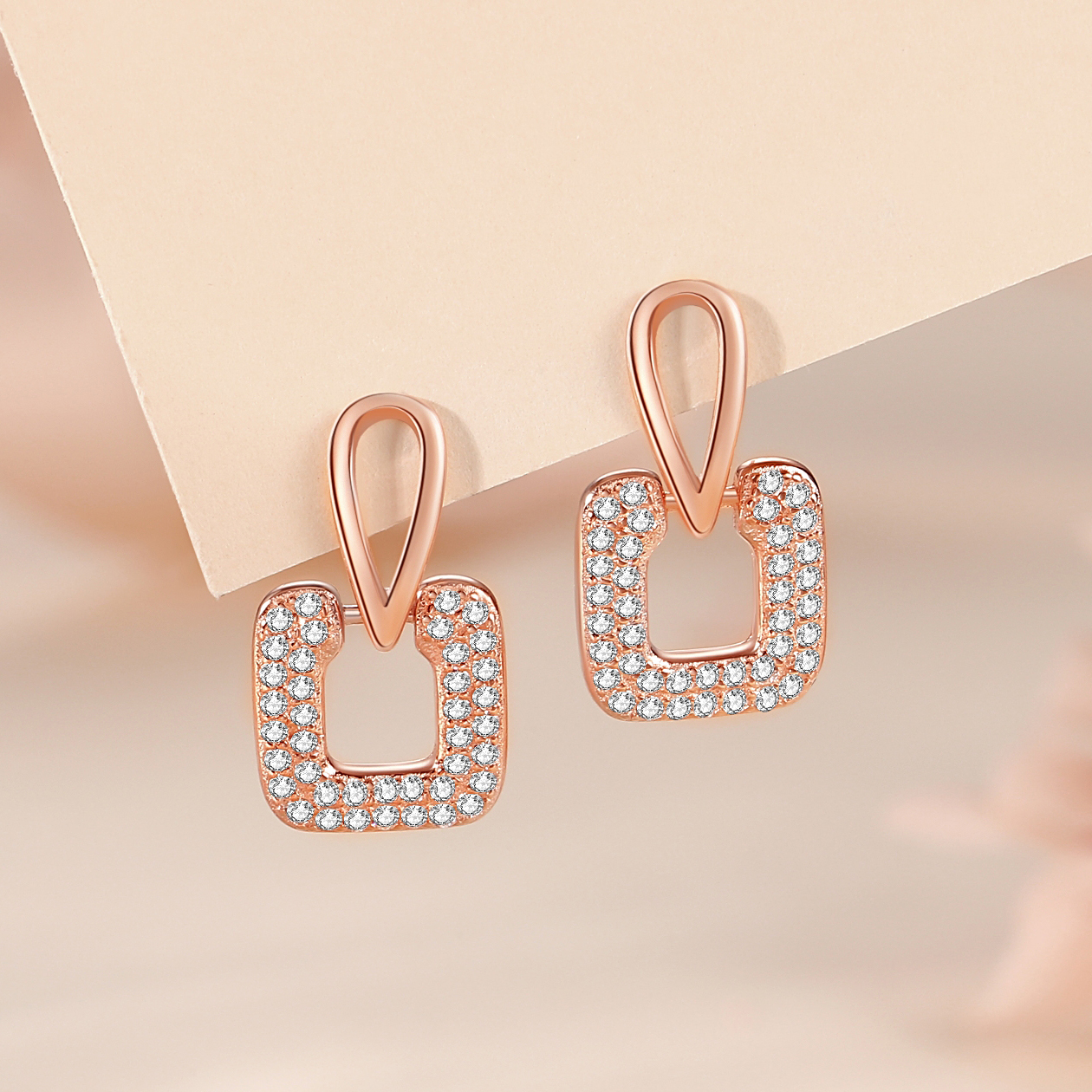 Brilliant Square Earrings (Rose Gold)