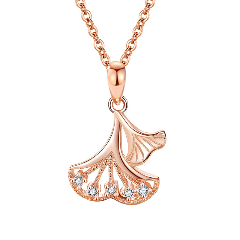 Shiny Ginkgo Leaf Necklace (Rose Gold)