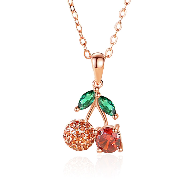 Red Cherry Necklace (Rose Gold)